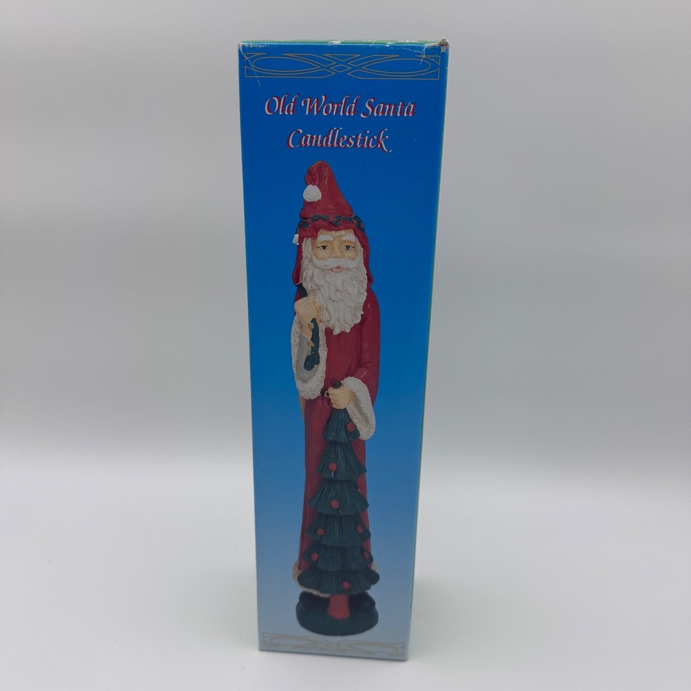 Old World Santa Candlestick Tall Slim Resin Figurine Burgundy Christmas Decor